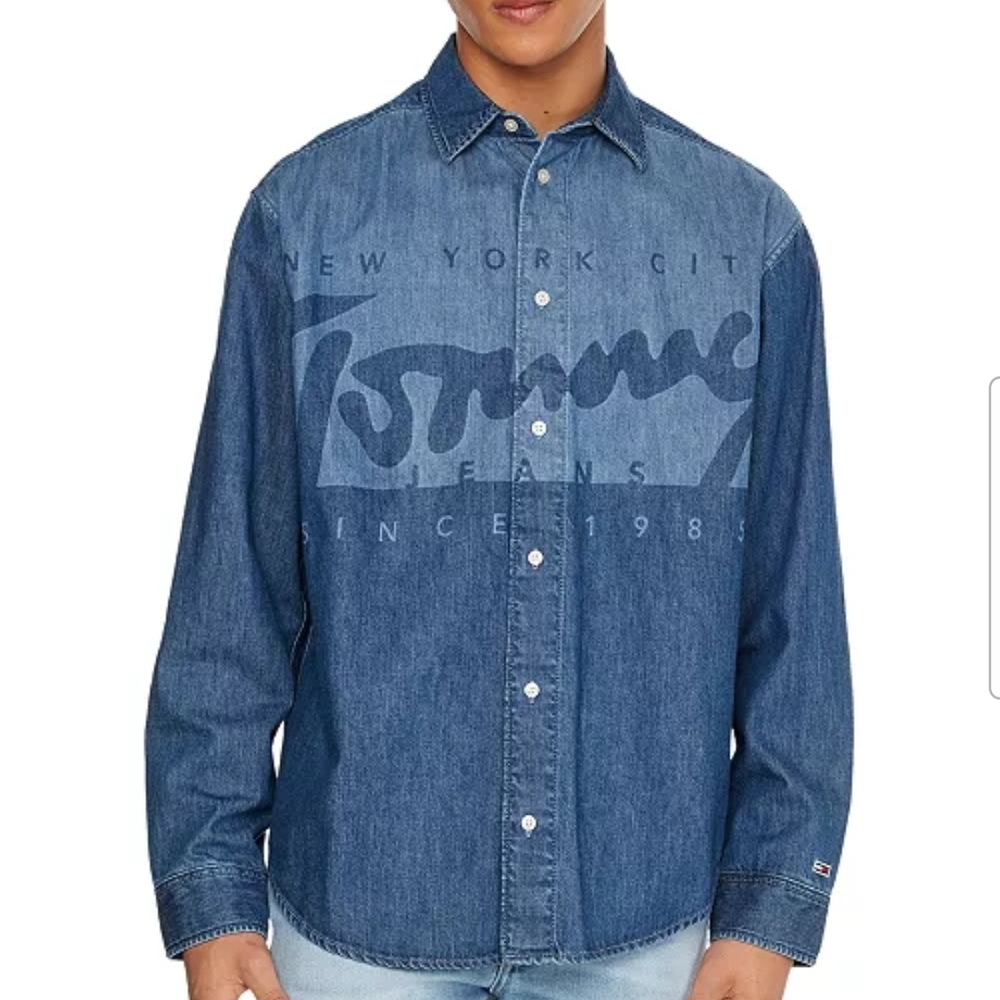 Tommy Jeans Men's Lasered Denim Button Shirt - Medium